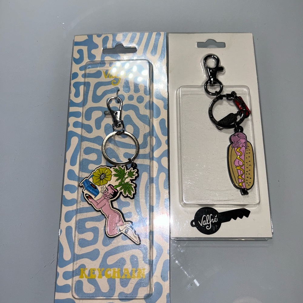 Valfre Pink Flamingo & Pink Hot Dog Keychain Duo